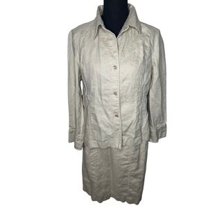 Rafaella Women Linen Suit‎ Blazer Skirt Set Beige Size 14